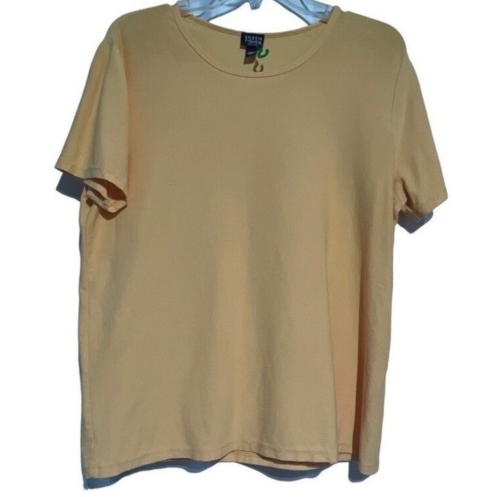 Eileen Fisher Petite PM Peach Short Sleeve Crew Neck Stretch Top‎ Viscose Blend